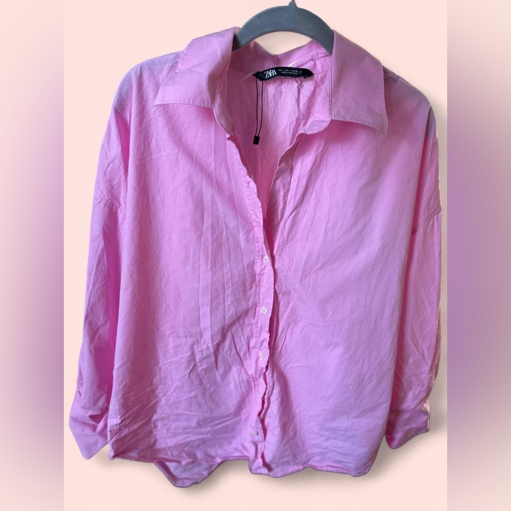 Zara Pink Button up Shirt with Relaxed Fit